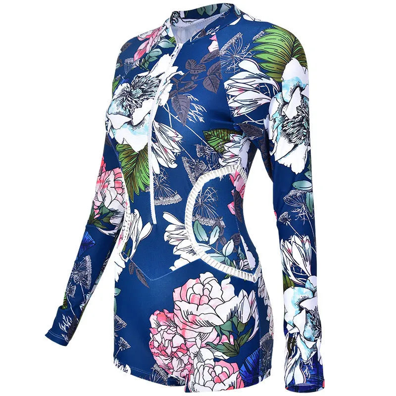 One-piece boxer swimsuit with printing pattern in nylon fabric
