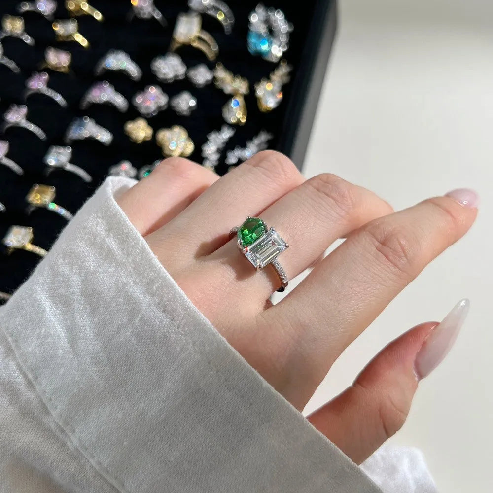 925 sterling silver double main stone geometric ring for women silver finish