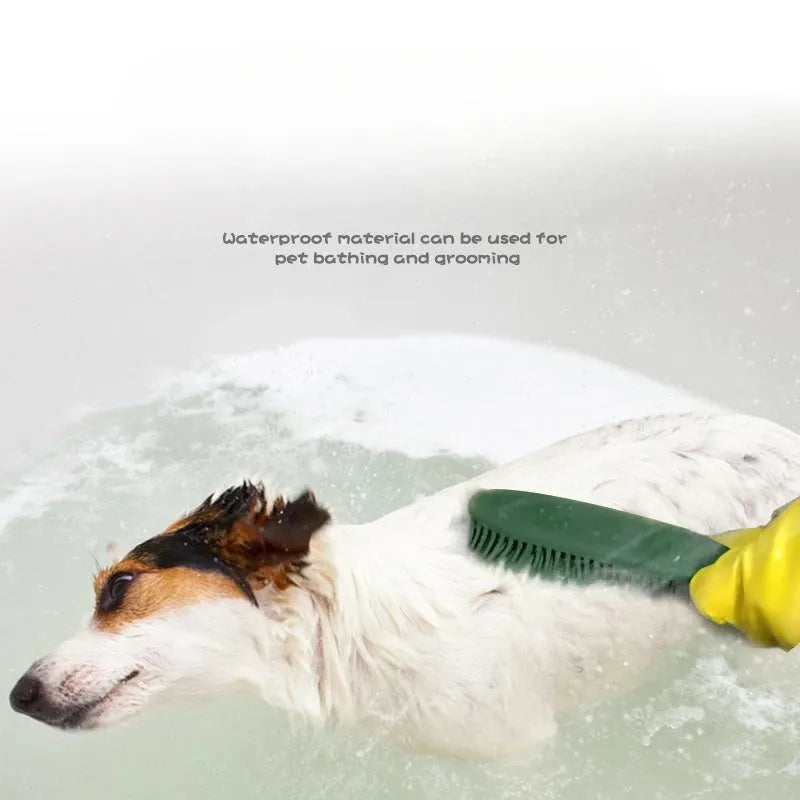 Green pet grooming brush with rubber massage tips for dogs and cats, 12.5 cm length