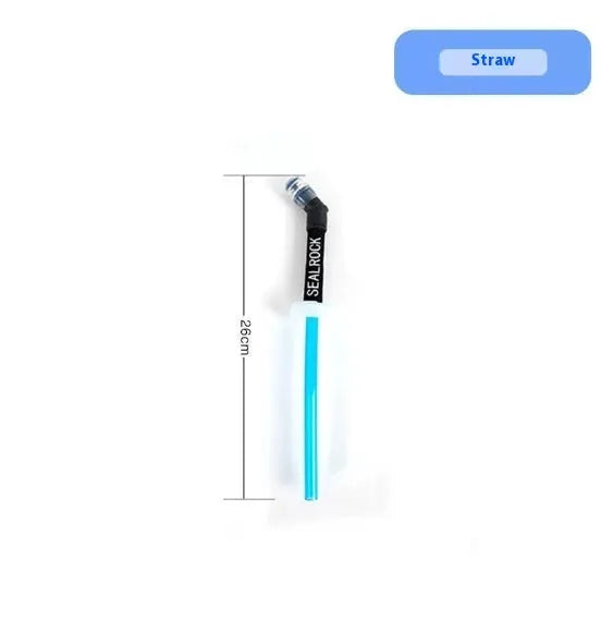 Flexible silicone drinking straw with black carabiner clip against outdoor background