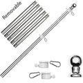 Wall-mounted outdoor 6ft five-section stainless steel flagpole in silver finish