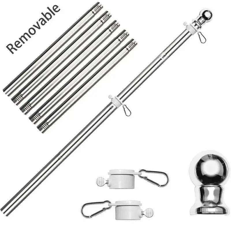 Wall-mounted outdoor 6ft five-section stainless steel flagpole in silver finish