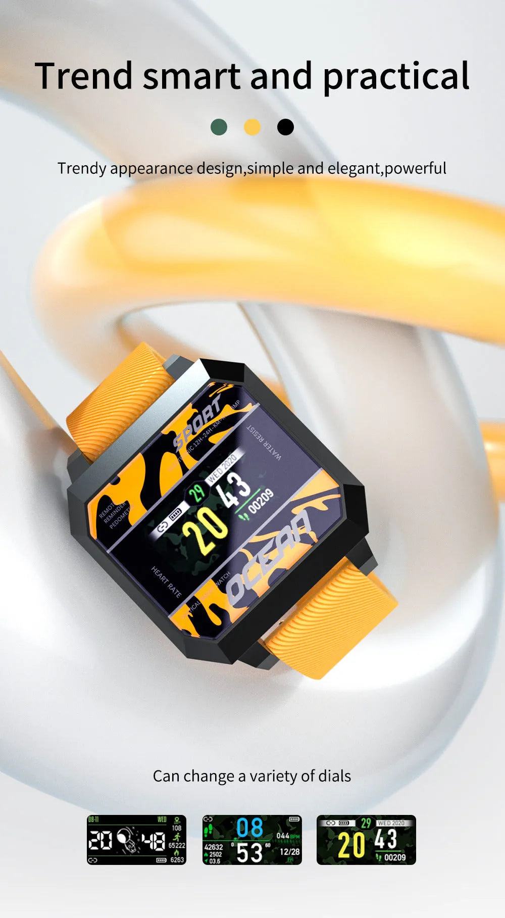 Smart sports watch with heart rate, blood pressure, oximeter and step tracker on 0.96 inch TFT display