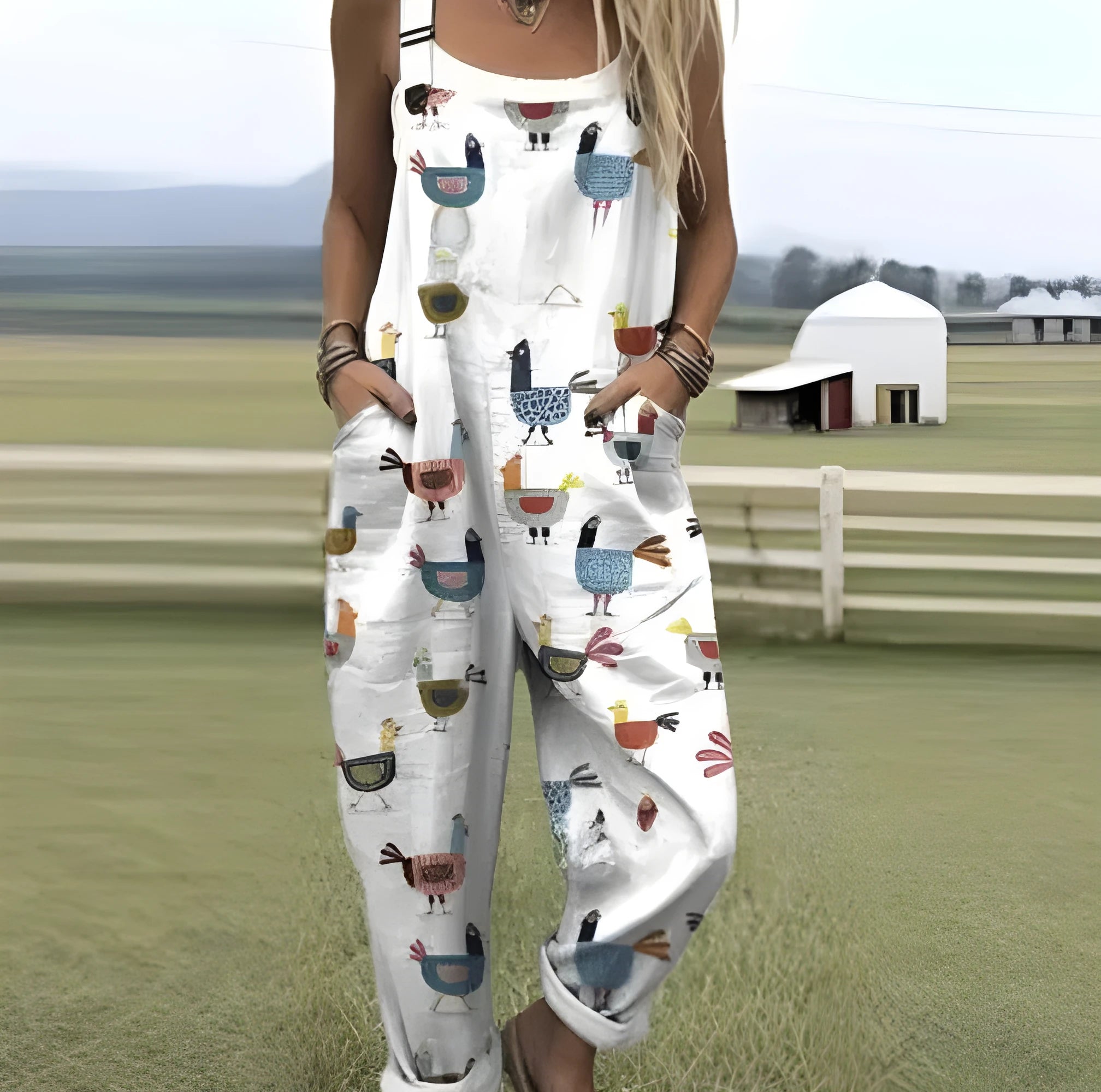 Women's digital print button suspender trousers mid waist straight leg polyester available in multiple colours sizes S to 5XL
