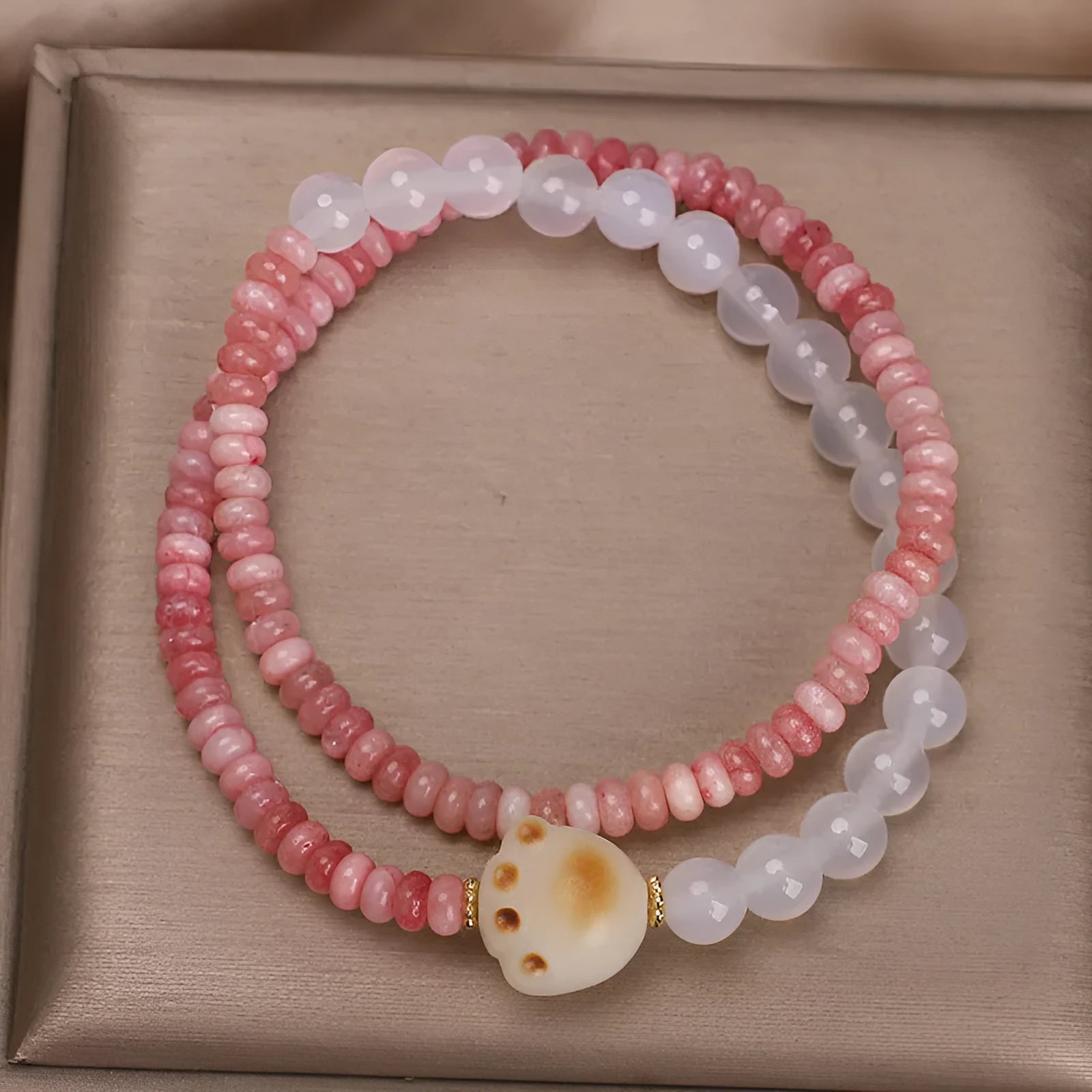 Natural crystal abacus bead bracelet pink double ring closure women's ethnic style