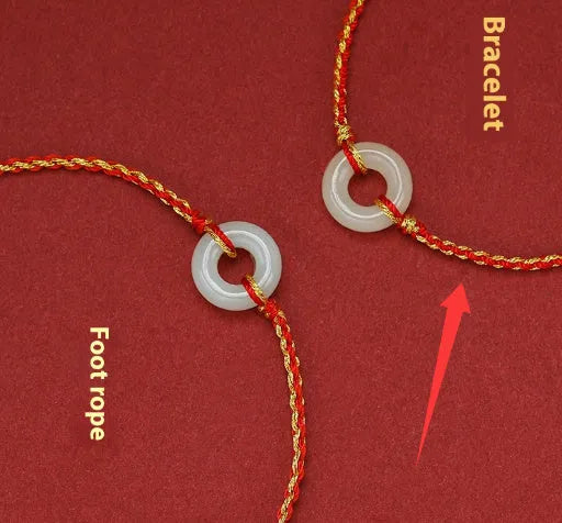 Red braided rope Hetian jade bracelet anklet set natural wave style certificate packaging
