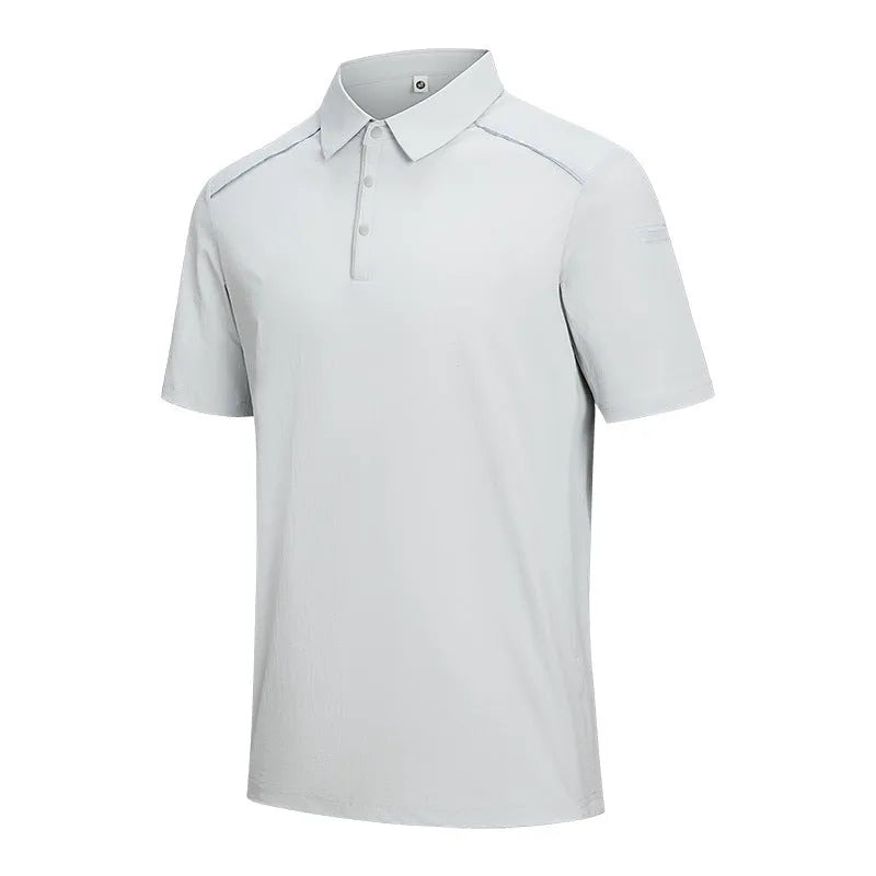Men's solid colour polo shirt with short sleeves and slit side detail in chemical fibre blend fabric