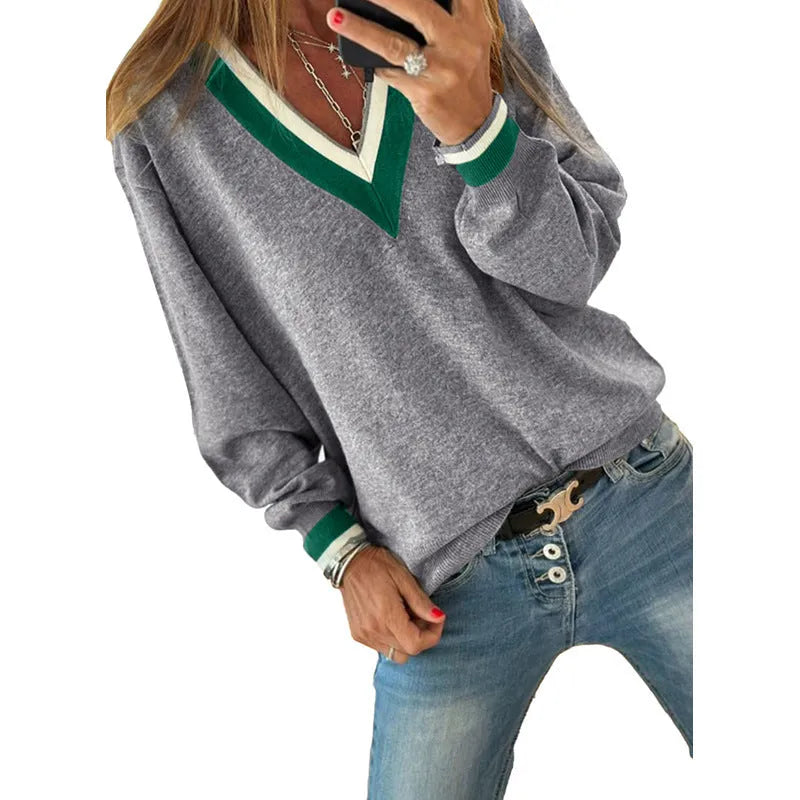 Casual style loose knitted top for women, polyester pullover, solid colour, front view