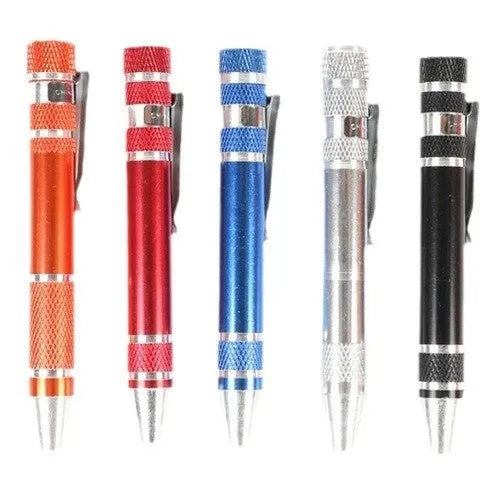 8-in-1 aluminium alloy screwdriver pen set in various colours with chrome vanadium steel shaft