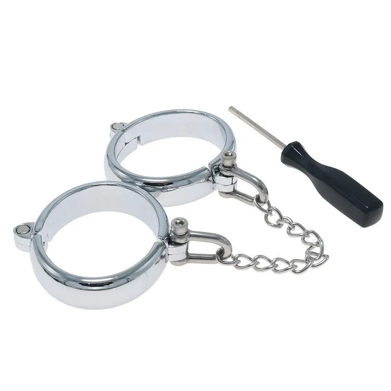 Silver zinc alloy handcuffs and footcuffs adult sex toy accessories with stainless steel bracelet fittings
