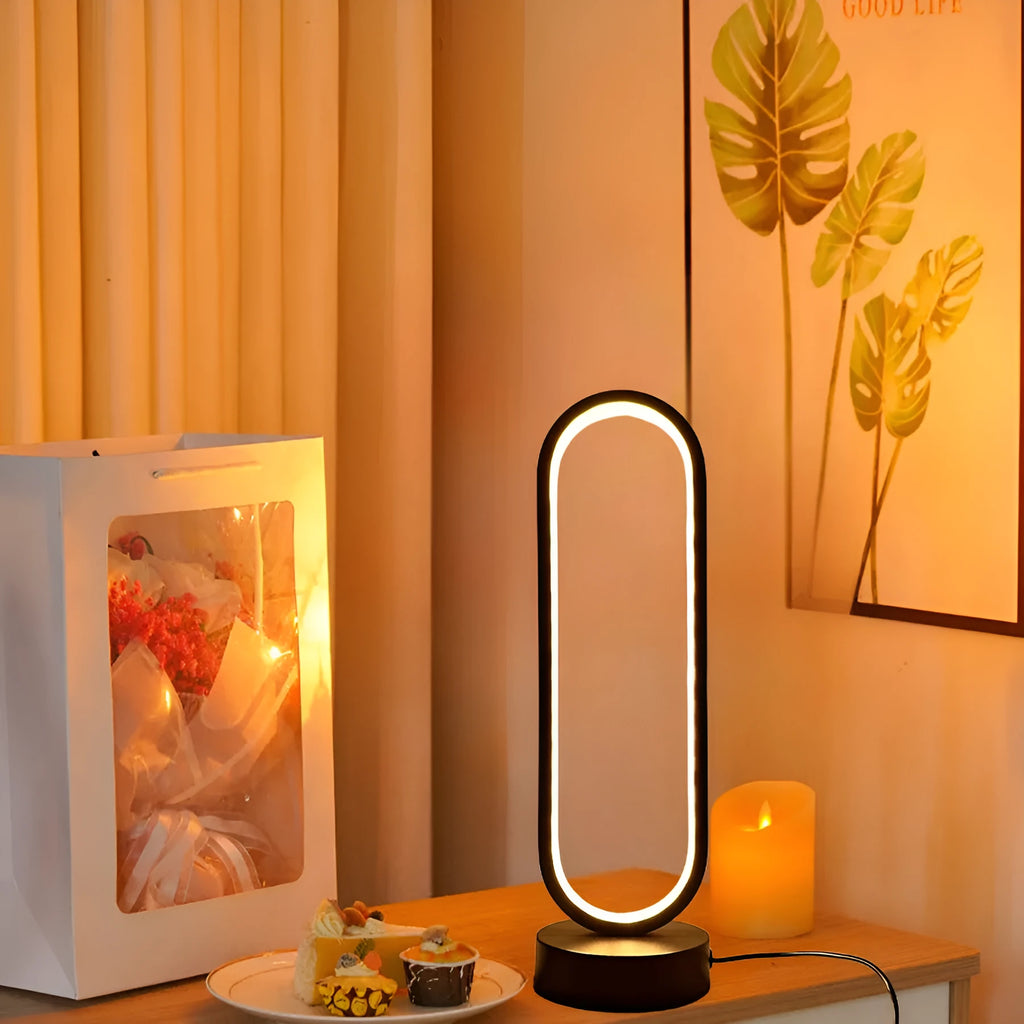 Black and white USB ring dimming LED small night lamp with acrylic shade and iron base
