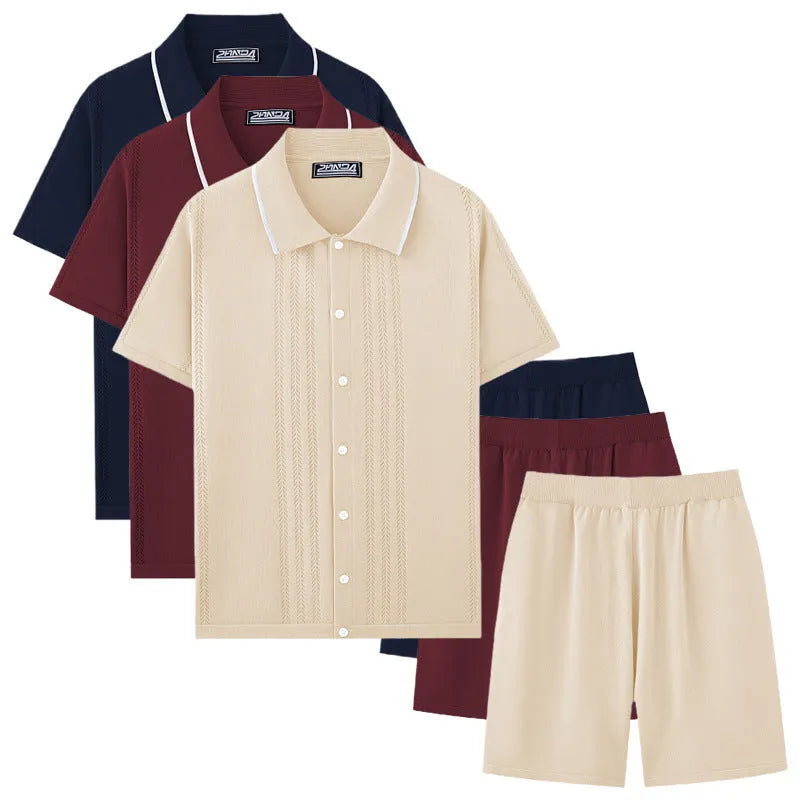 Tencel fabric business casual two-piece set with short sleeves and matching shorts