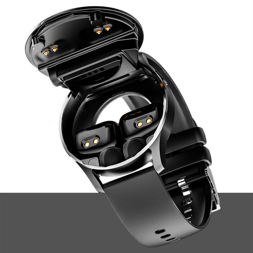 X7 black smartwatch with large screen and detachable TWS Bluetooth earbuds on a wrist.