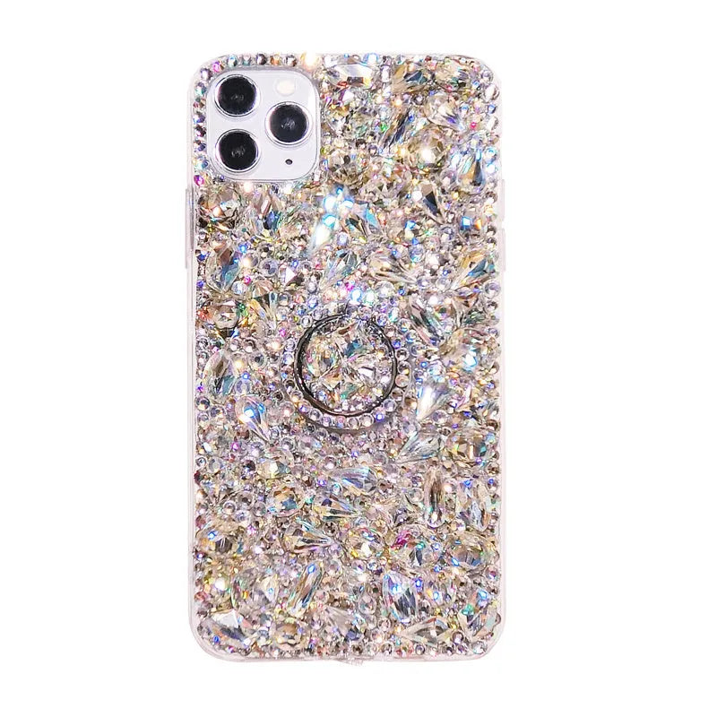 Clear diamond texture acrylic phone case with a flip-out stand bracket for Samsung Galaxy models.