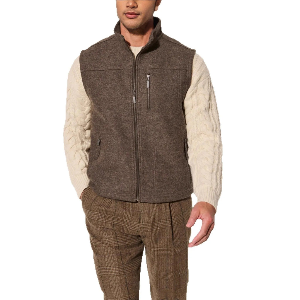 Men's fine autumn and winter blended thermal zipper vest in black, solid colour with zip front