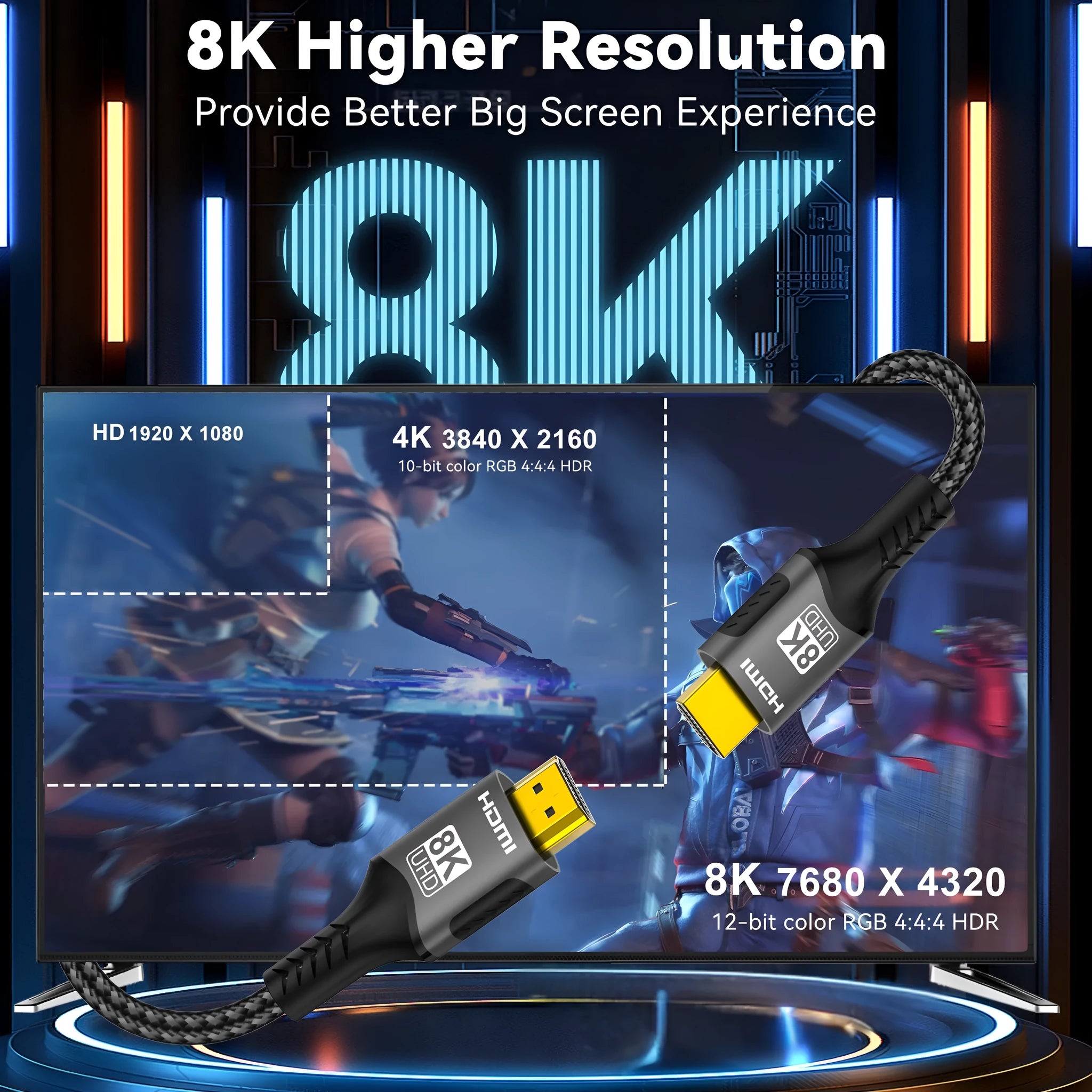 FDBRO 4K 60Hz HDMI 2.0 gold-plated knitted belt cable in 1m length for TV connection