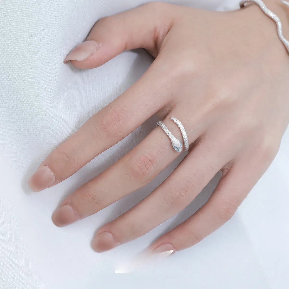 Adjustable silver snake ring with electroplated platinum colour finish for women
