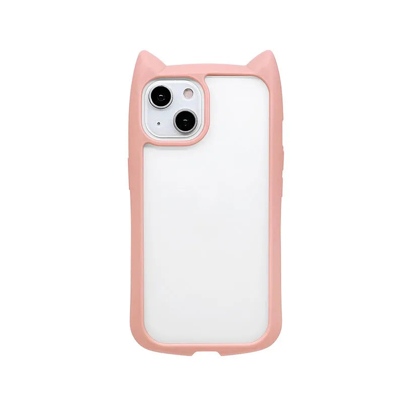 Black PC cat ears phone case for IPhone showing raised ear design and camera cutout