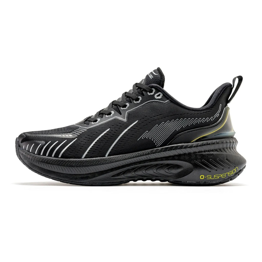 Low-top running sneakers in red with shock absorption features and a breathable mesh upper.