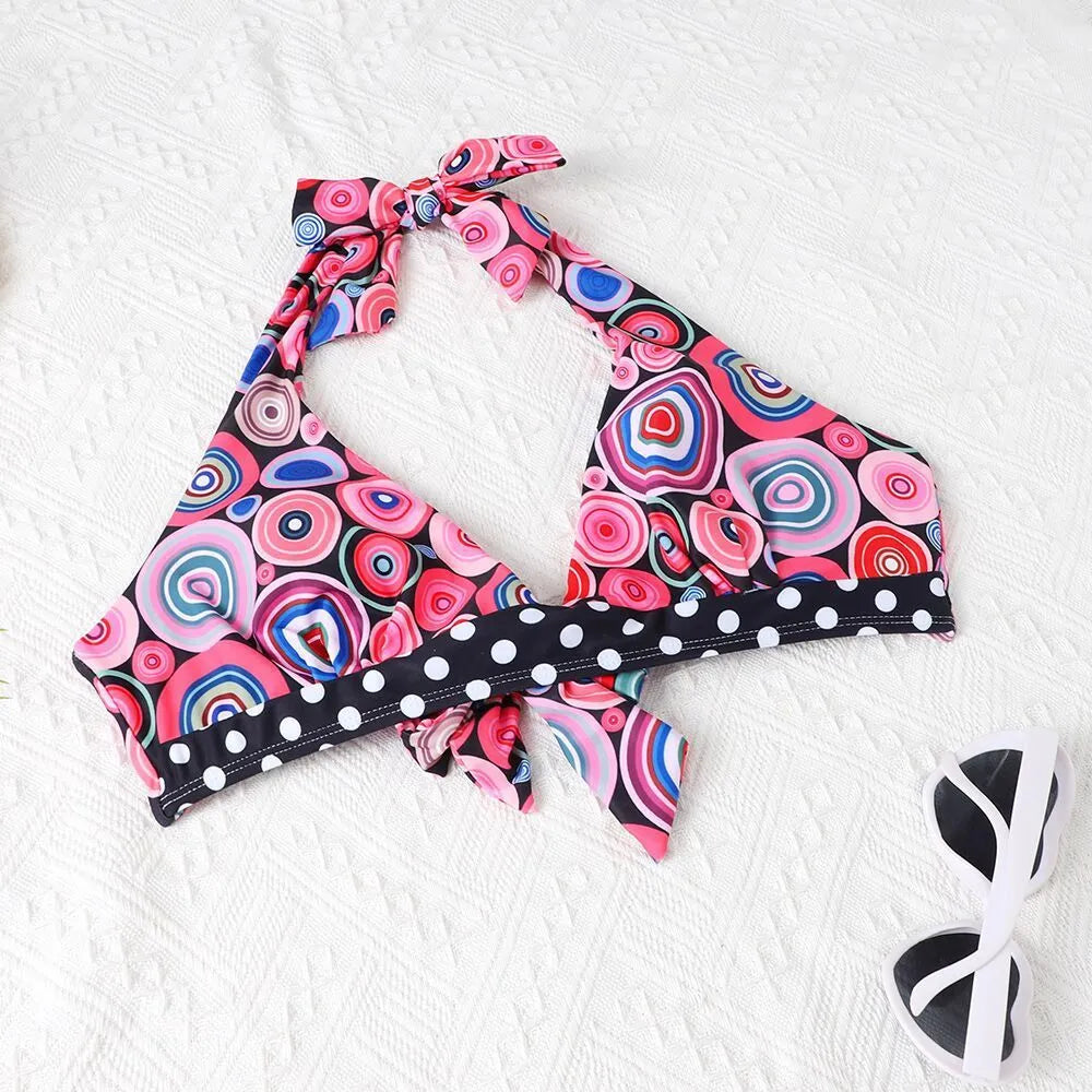 Women's printed high waist split bikini suit with floral pattern in two colours