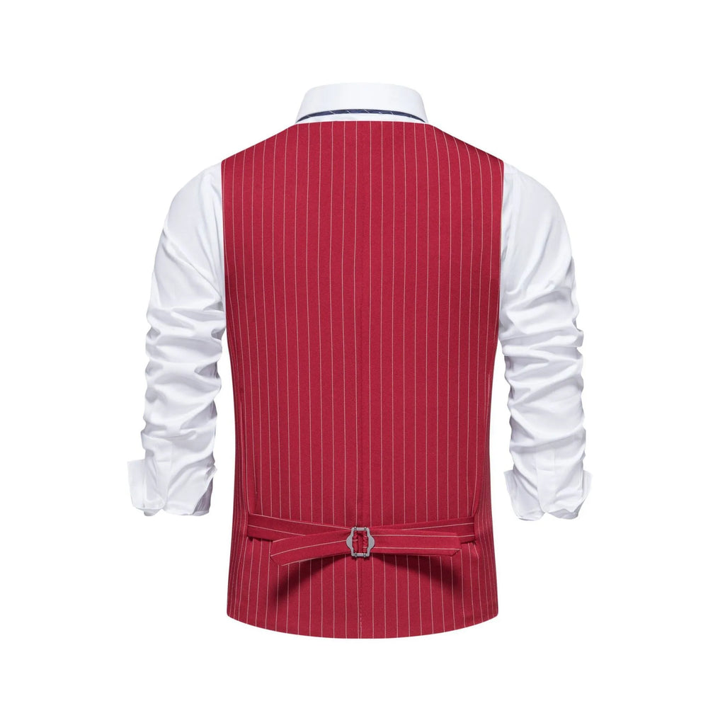 Men's striped suit vest in black, khaki, or red with non-ironing polyester fabric