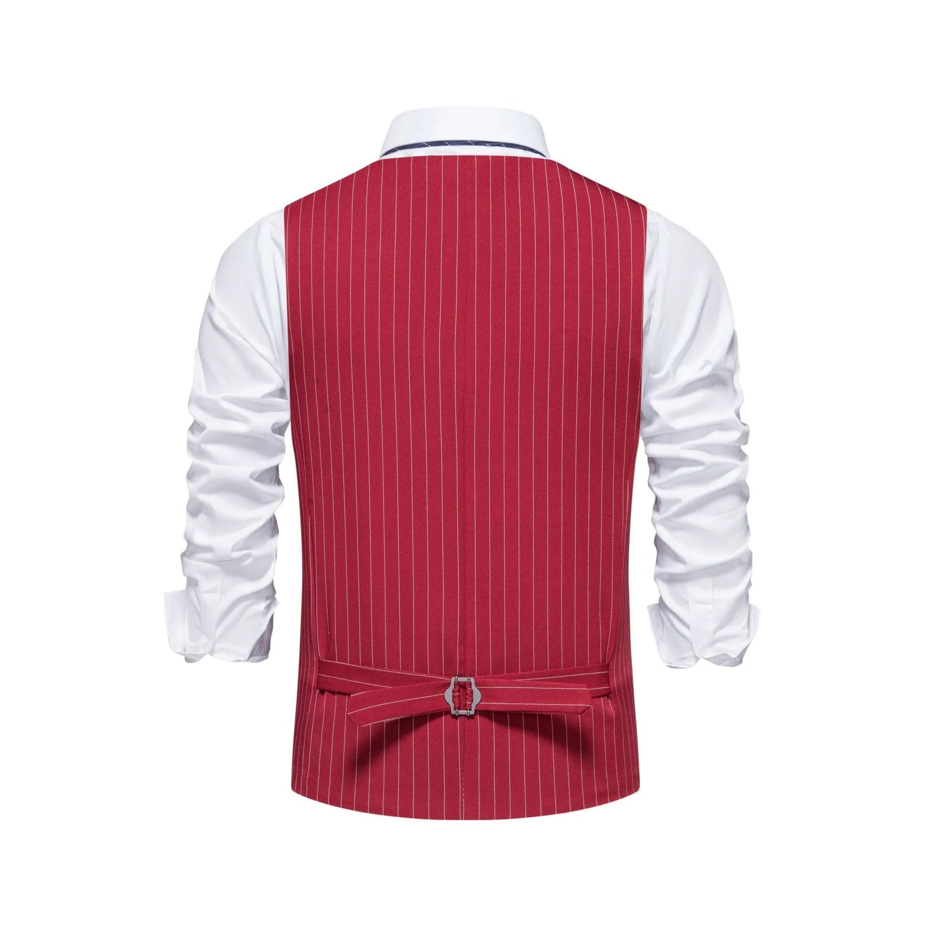 Men's striped suit vest in black, khaki, or red with non-ironing polyester fabric