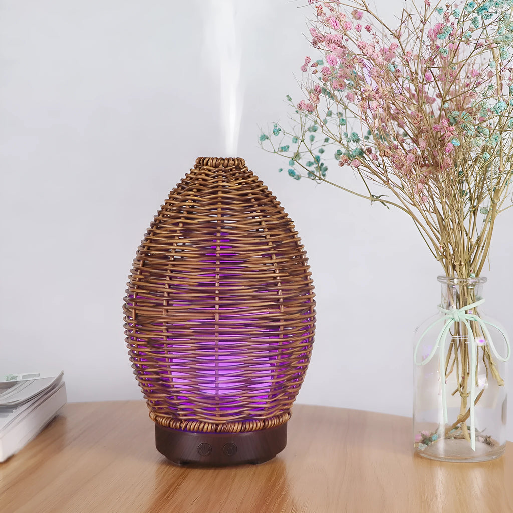 Light wood grain hollow rattan aroma diffuser with 100ml capacity for 20-40m² rooms