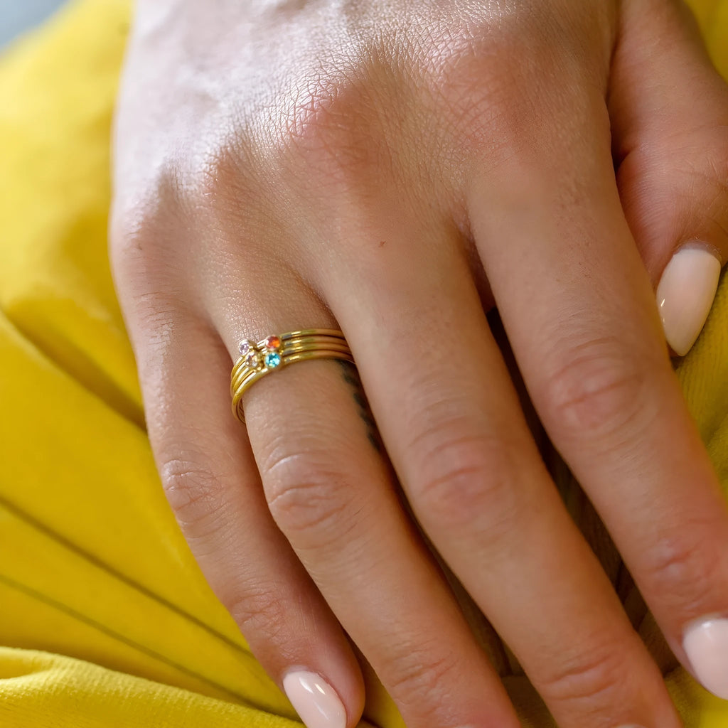 December birthstone engraved ring with geometric shape and titanium steel construction