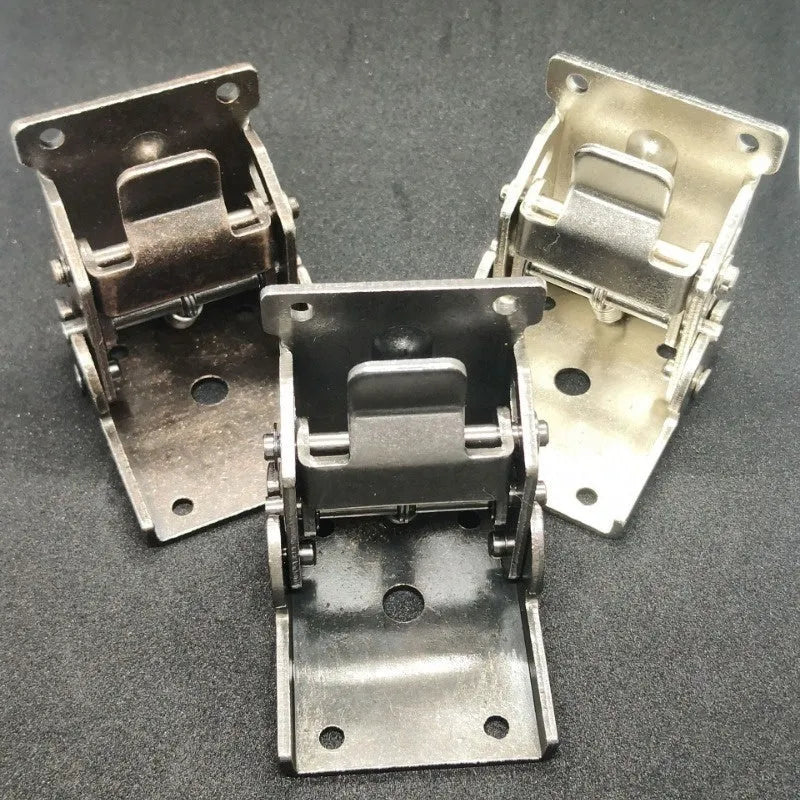 A zinc alloy furniture folding hinge with a 0-90 degree adjustment range in an electroplated finish.