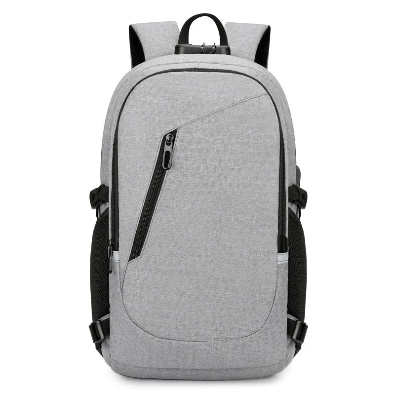 Oxford cloth computer backpack with street trend style showing 20-35L capacity and grey colour option