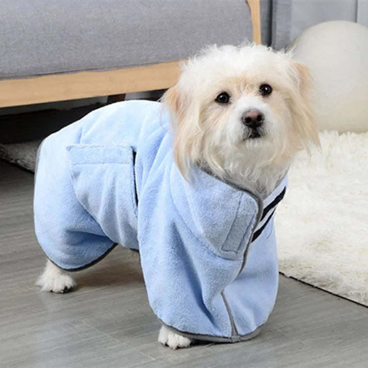 Blue microfiber pet absorbent towel dog bathrobe for small dogs full-body coverage