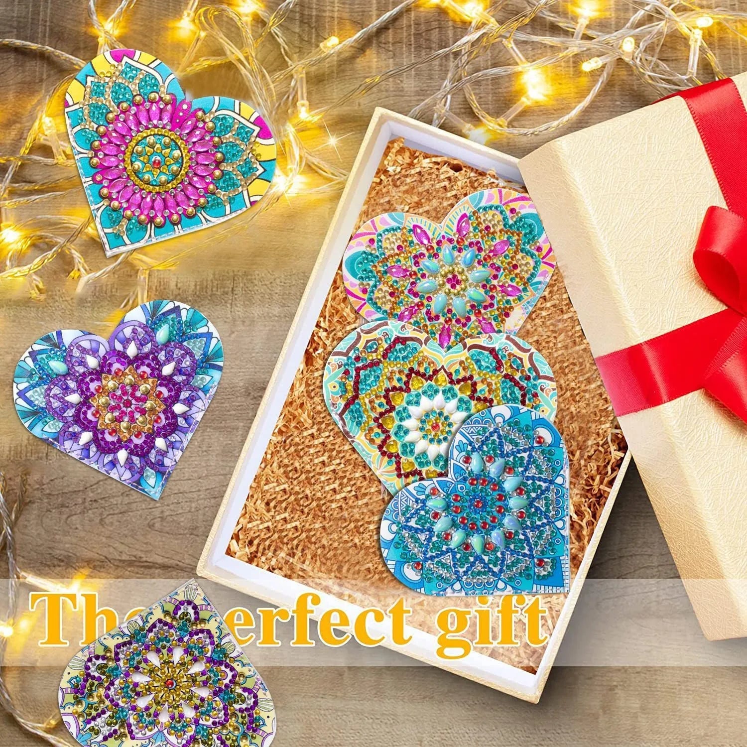 Six handmade PU leather bookmarks with stick-on crystal flowers at the cornerite.
