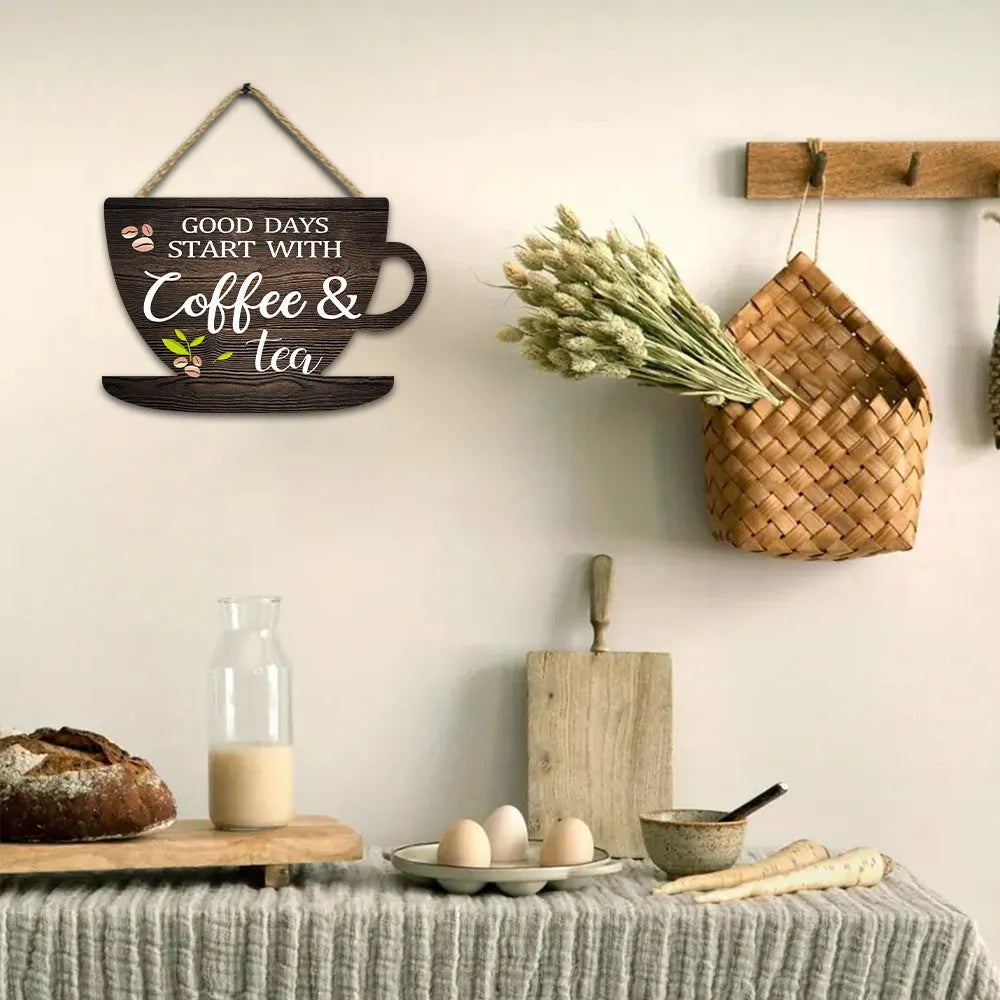 Retro coffee cup wooden wall hanging with UV print, American country style, 30x20x0.5cm