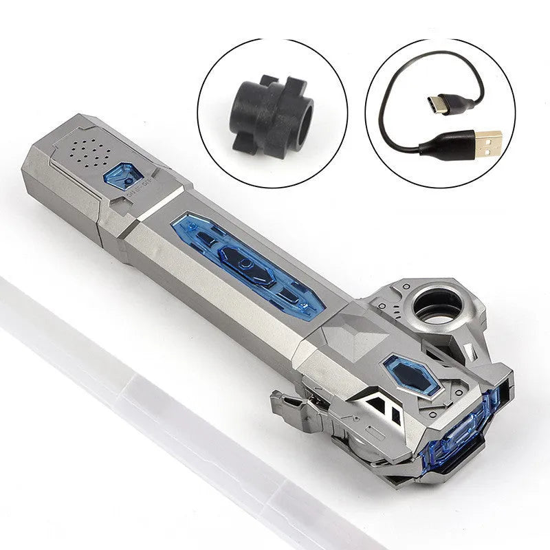 7 colour RGB retractable laser sword lightsaber toy with frosted handle on a dark background