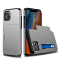 SGP sliding card cover wallet case for iPhone in Army Green colour, showing card slot and raised edges.