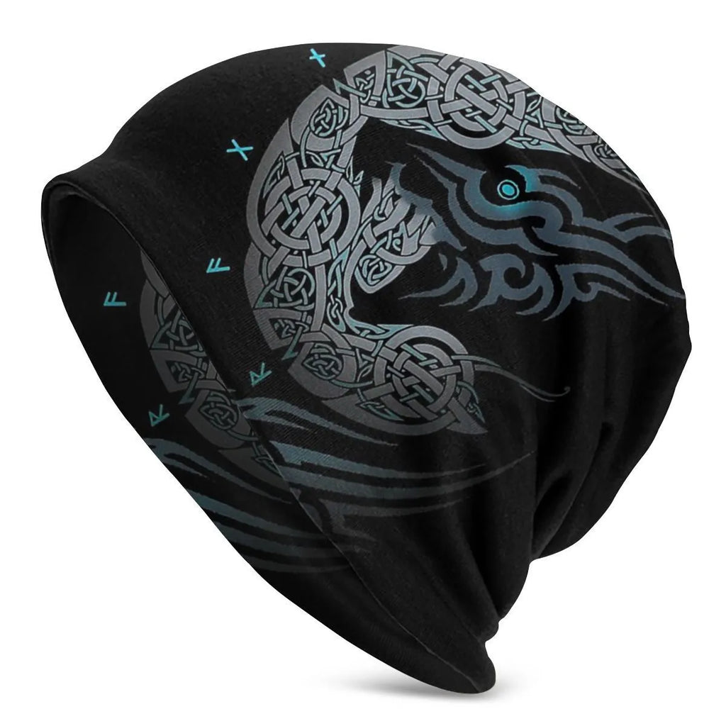 Double-layer elastic cotton sleeve cap with Viking totem wolf graphic for street dance