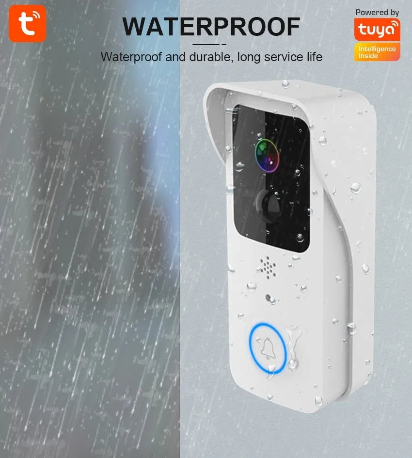 Black and white smart waterproof visual doorbell with HD camera for remote app intercom.