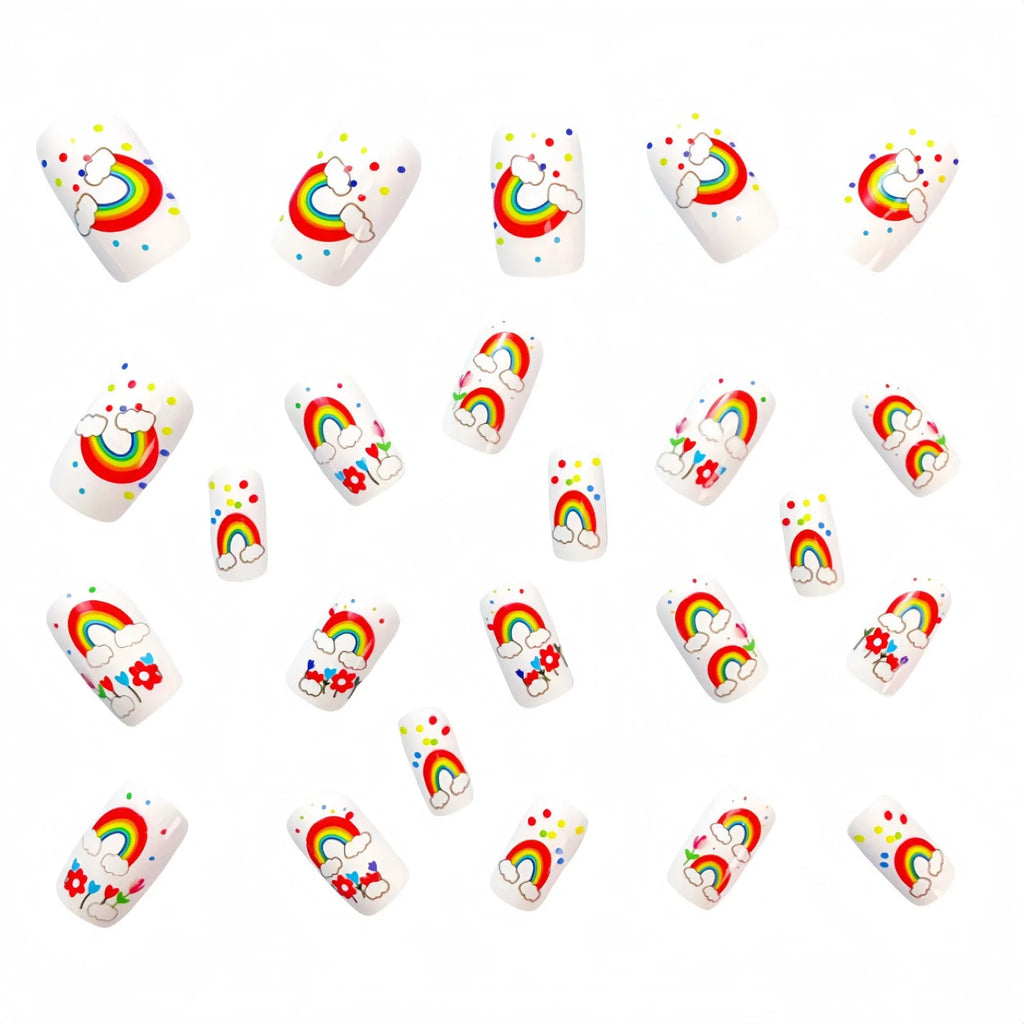 Rainbow nail tip patch set with jelly glue and roll strips in Y640 colour for spring summer manicure