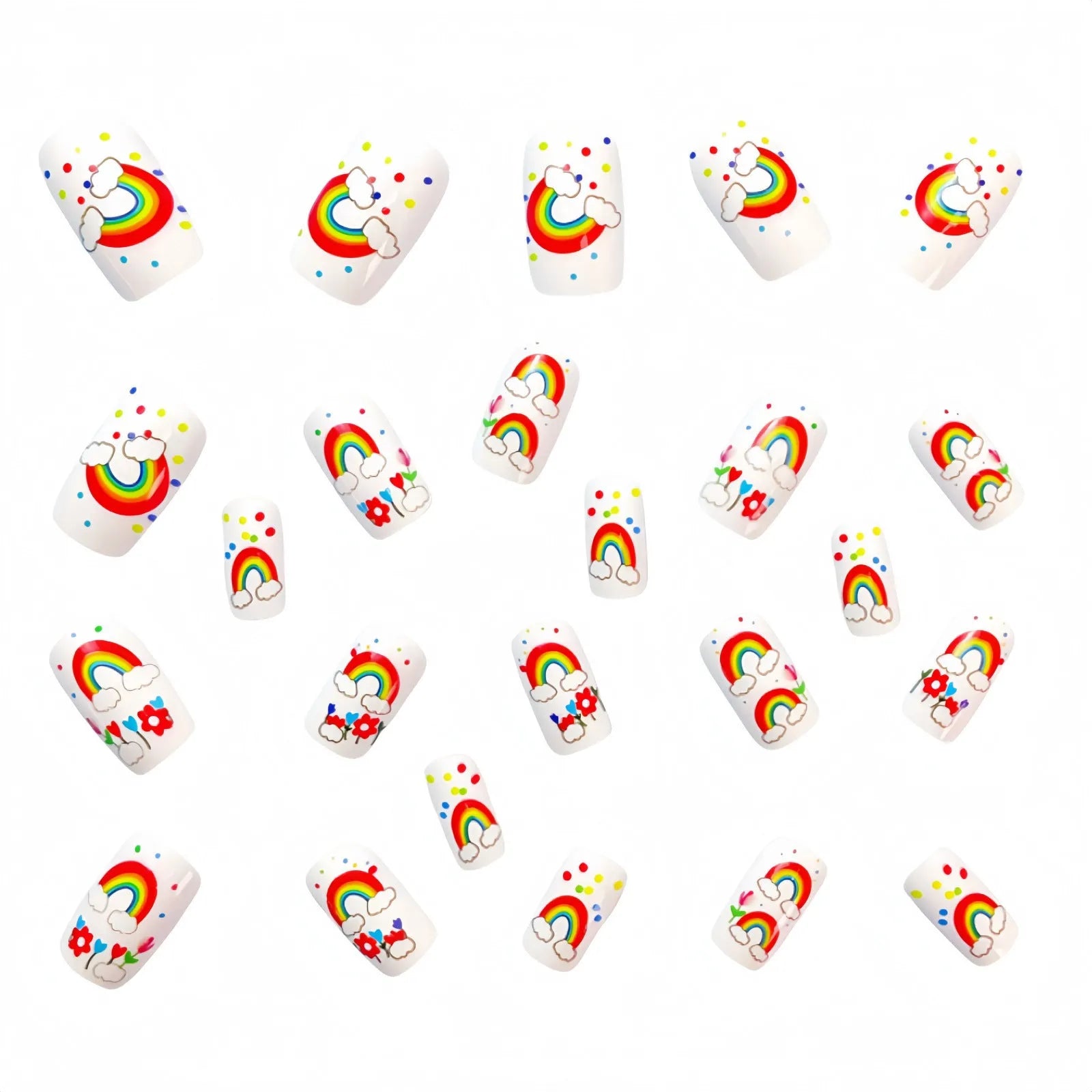 Rainbow nail tip patch set with jelly glue and roll strips in Y640 colour for spring summer manicure