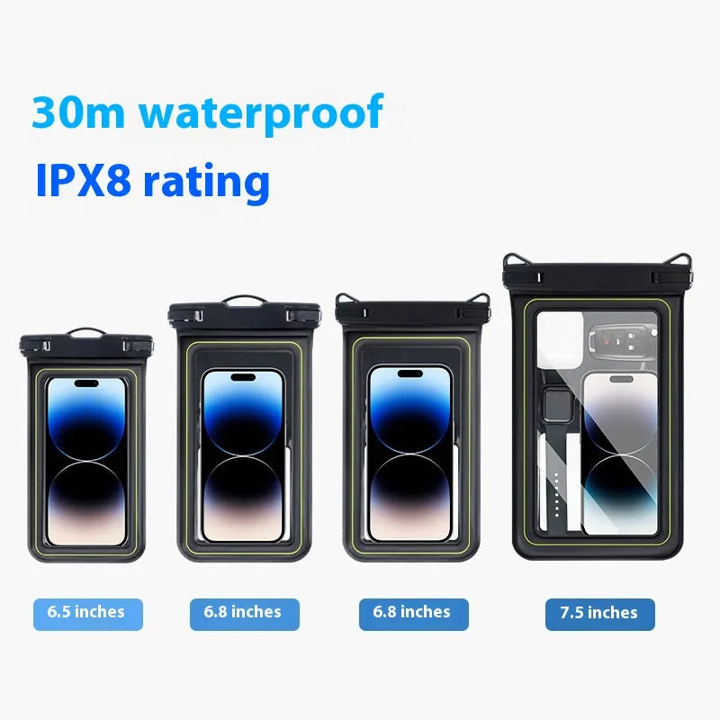 Floating waterproof phone bag 6.8 inch black PVC sponge for swimming and diving
