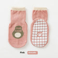 Combed cotton cartoon fruit print mid-calf socks in pink avocado colour on neutral background