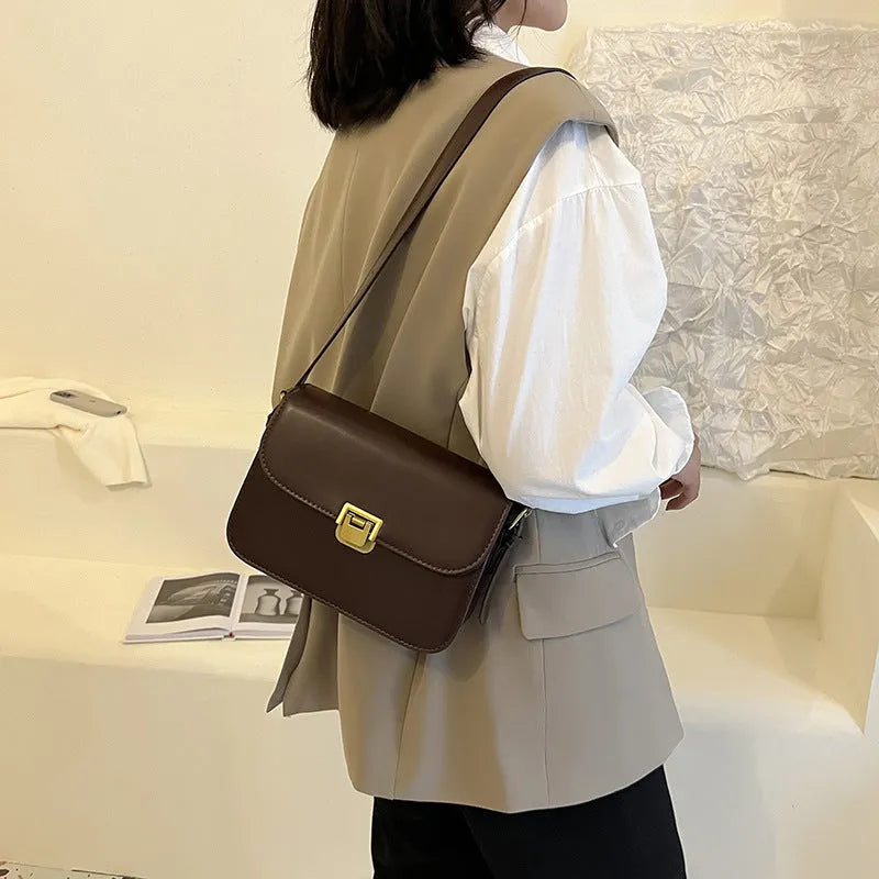 Women's soft PU crossbody bag in horizontal square shape with one-shoulder strap