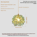 Stained glass hanging chandelier with coloured shades and copper lamp heads on adjustable cable