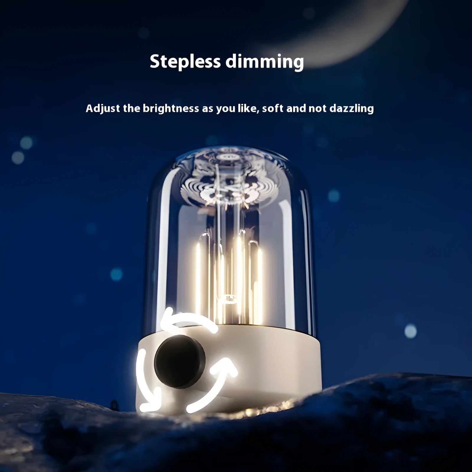 Camping ambience light with analog brightness knob and USB port in beige colour
