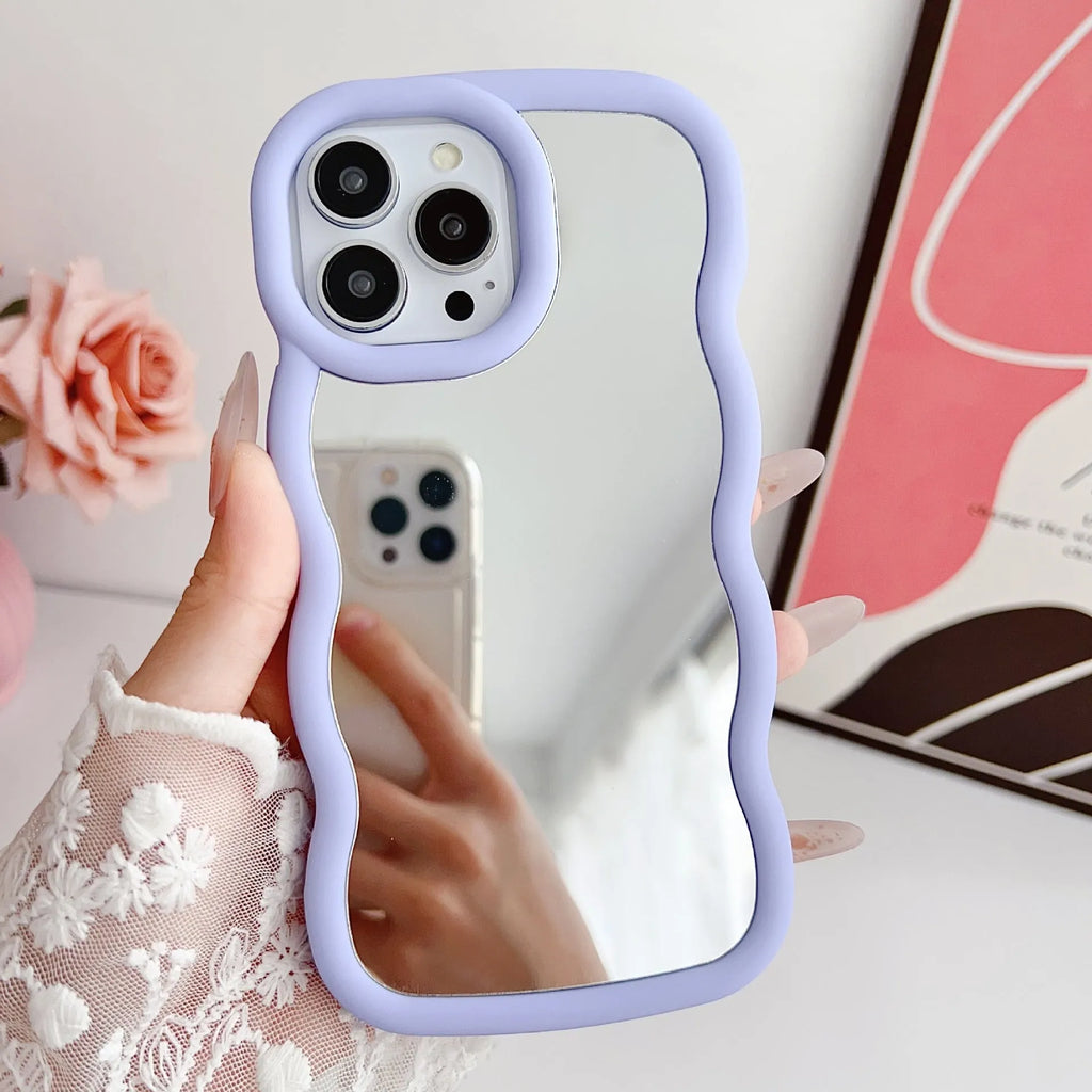 Silicone cloud wave phone case for iPhone 12 to 16 series, black with mirror finish
