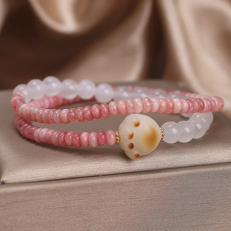 Natural crystal abacus bead bracelet pink double ring closure women's ethnic style