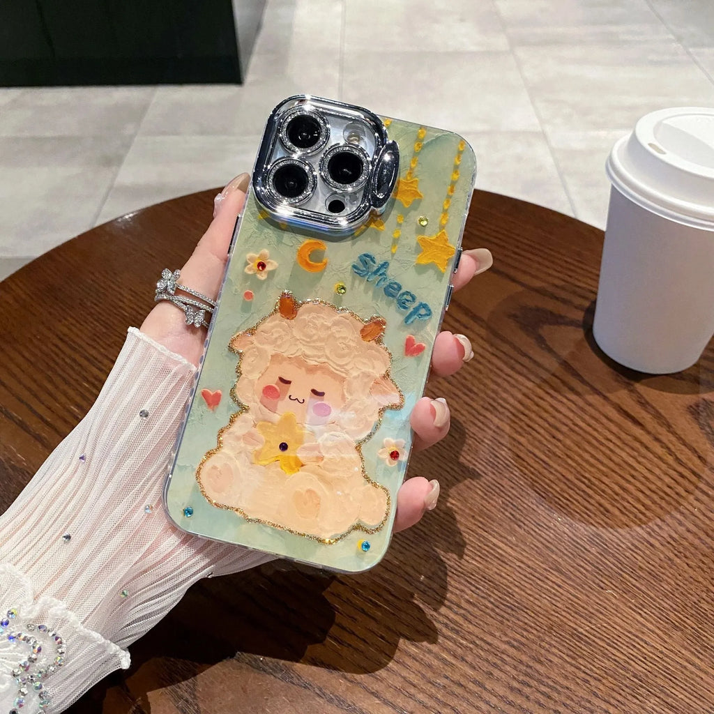 Blue light epoxy cartoon bear silicone phone case with frosted finish for iPhone, multi-colour option shown