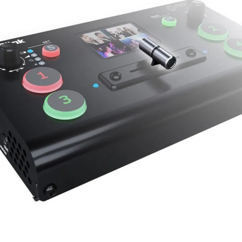 RGBLINK 4-input 1-output HDMI video switcher with TFT screen and audio input ports