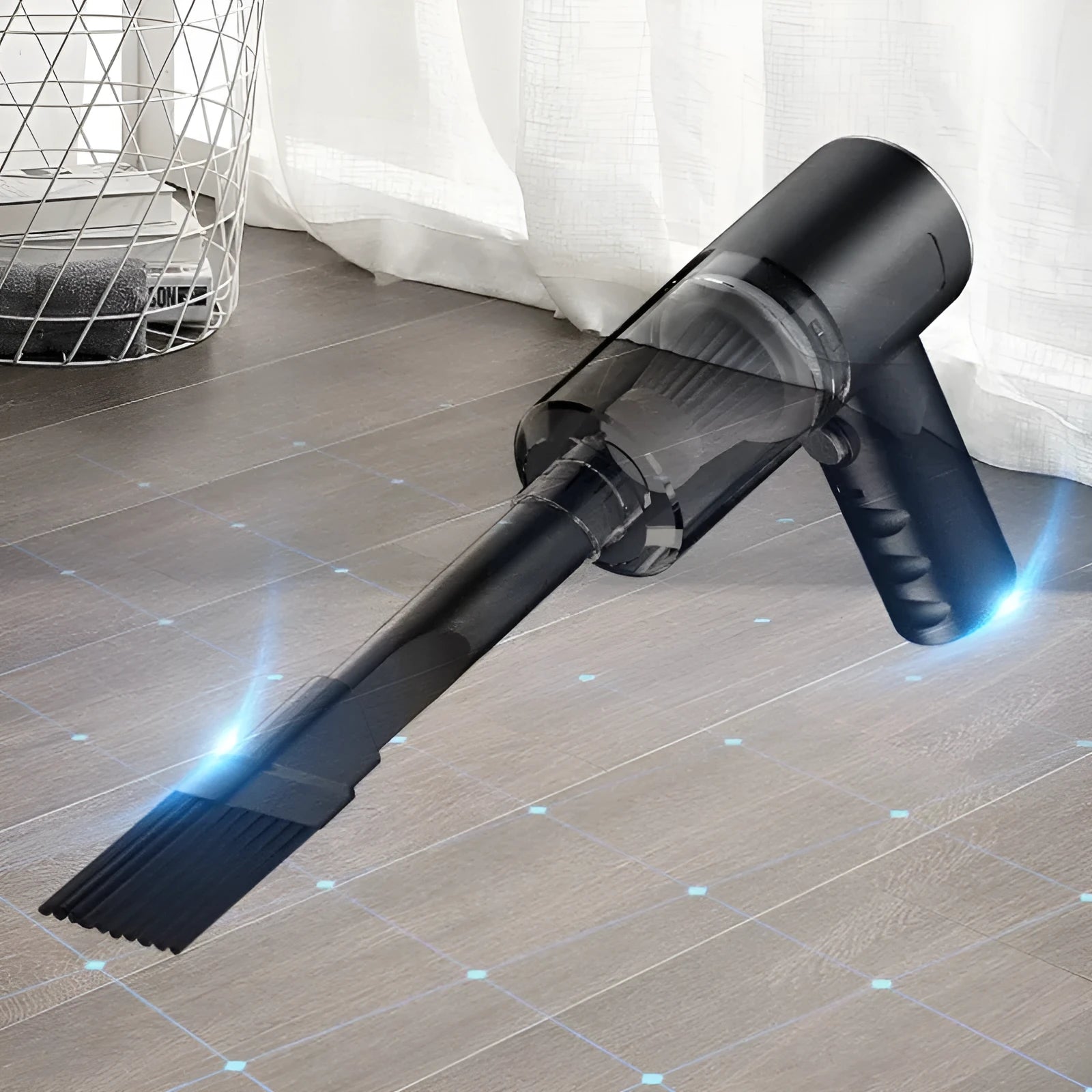Black handheld portable car wireless vacuum cleaner with USB charging cable