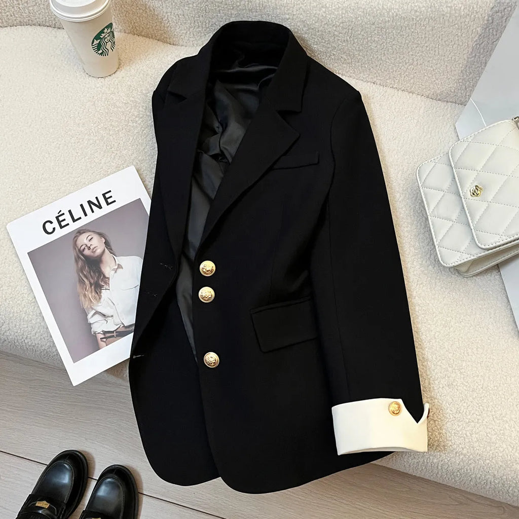 Korean style women's polyester coat in beige with pockets and loose fit design